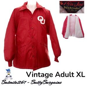 Vtg OU University Oklahoma Sooners XL USA Made Sherpa Lined Coach Coat FREE SHIP